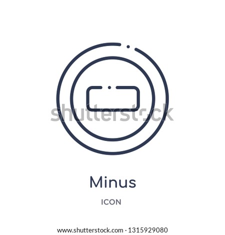 minus icon from signs outline collection. Thin line minus icon isolated on white background.