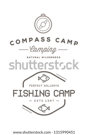 Camping logos templates vector design elements and silhouettes set, Fishing. Compass for Exploring.