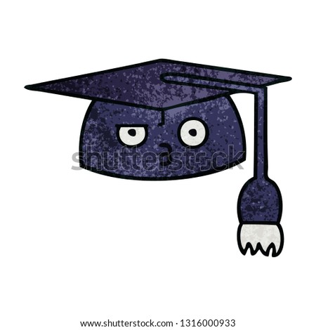 retro grunge texture cartoon of a graduation hat
