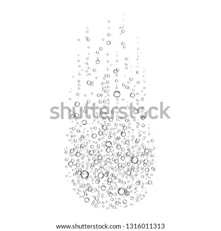 Effervescent soluble tablet bubbles isolated on white background. Realistic fizzy trace off pill in water. Template for advertising aspirin, vitamins, pain medicine. Dissolving process. Vector. Royalty-Free Stock Photo #1316011313