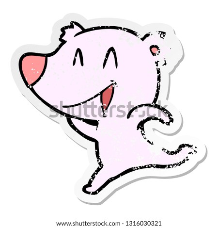 distressed sticker of a laughing bear cartoon