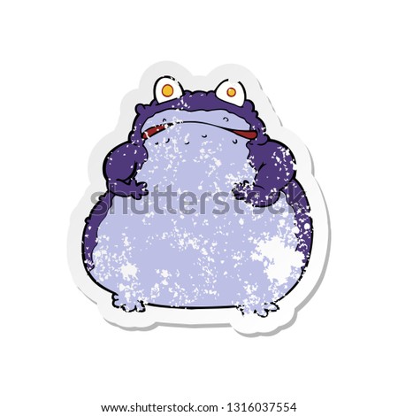 retro distressed sticker of a cartoon fat frog