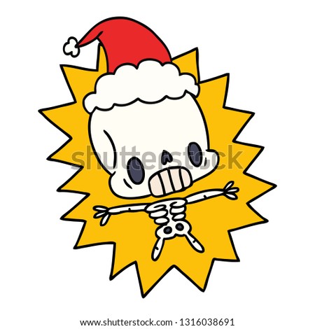 hand drawn christmas cartoon of kawaii skeleton