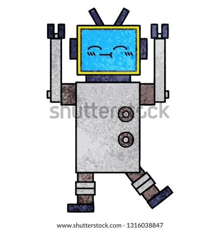 retro grunge texture cartoon of a happy robot