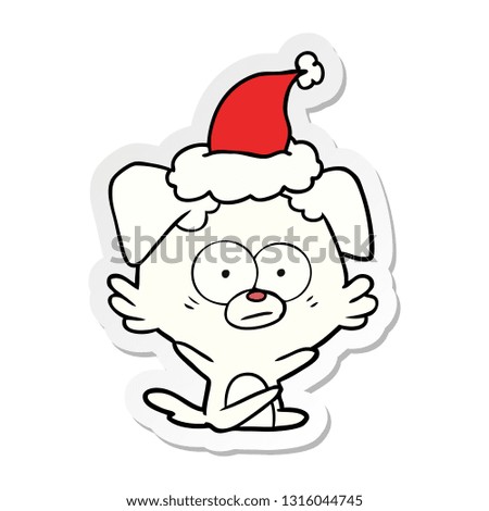 nervous dog hand drawn sticker cartoon of a wearing santa hat
