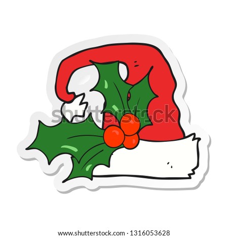 sticker of a cartoon christmas holly hat