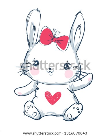 Hand drawn bunny bow isolated on white background. Children's print for textiles, t-shirts. Vector illustration picture