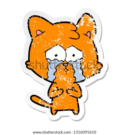 distressed sticker of a cat crying cartoon