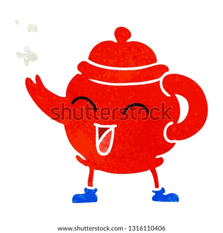 hand drawn retro cartoon doodle of a blue tea pot