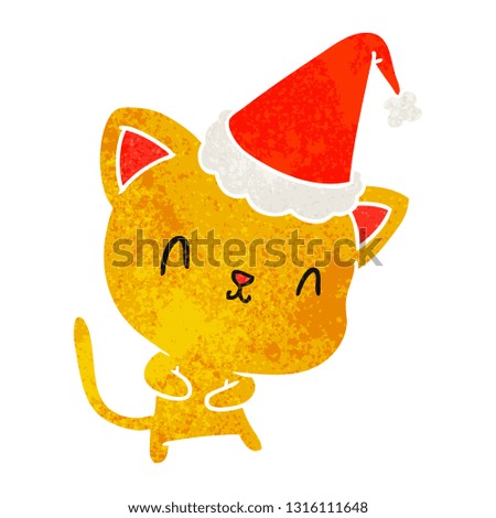 hand drawn christmas retro cartoon of kawaii cat