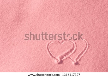 Heart drawn on the snow - composition with copy space, lettering template, text, design. Postcard template. The concept of the holiday.