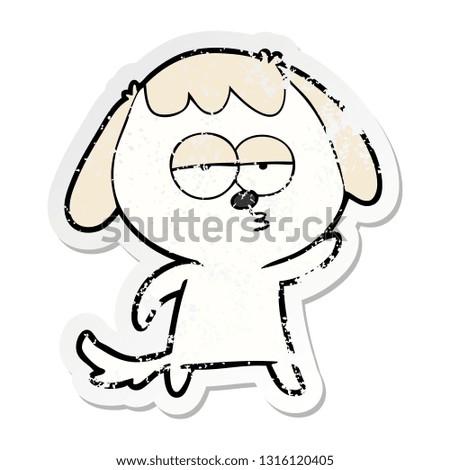 distressed sticker of a cartoon bored dog