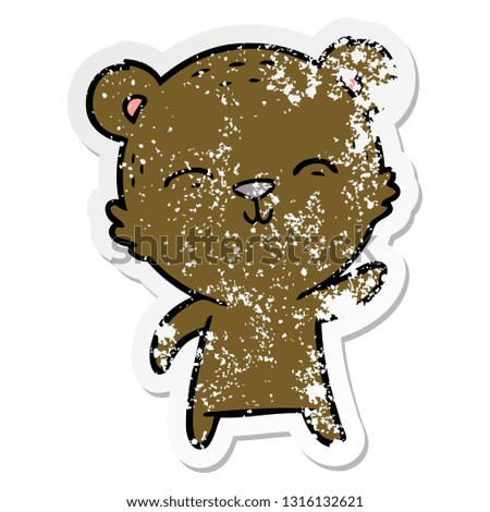distressed sticker of a happy cartoon bear