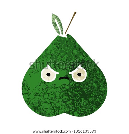 retro illustration style cartoon of a angry pear
