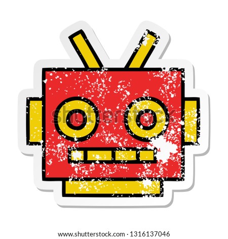 distressed sticker of a cute cartoon robot head