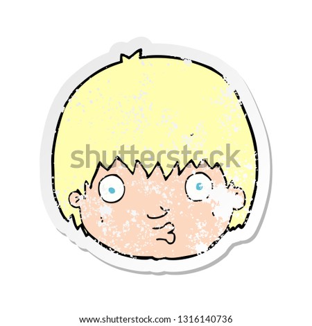retro distressed sticker of a cartoon curious boy