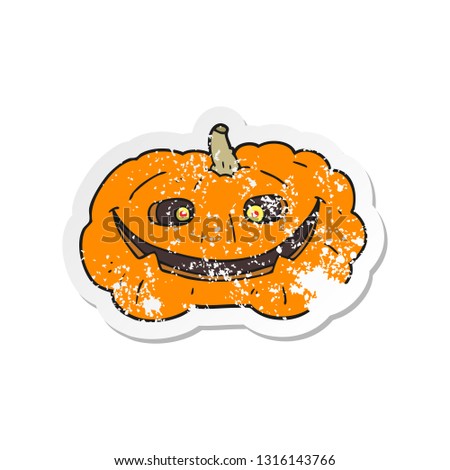 retro distressed sticker of a cartoon pumpkin