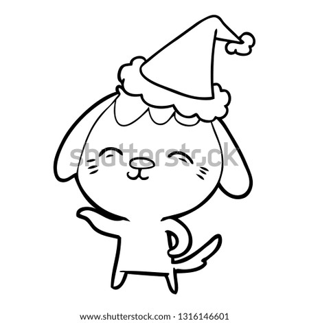 happy hand drawn line drawing of a dog wearing santa hat