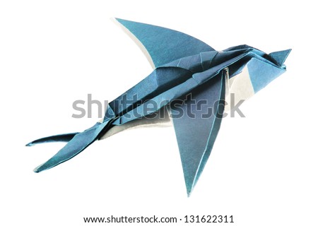 Vintage paper origami swallow on a white background