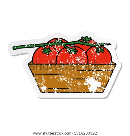 hand drawn distressed sticker cartoon doodle of a box of tomatoes