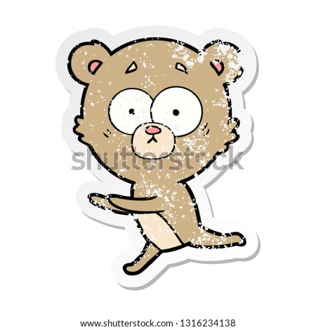 distressed sticker of a worried bear cartoon