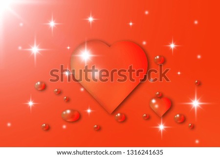 Red heart-shaped water droplets on a red background with the idea of showing love.