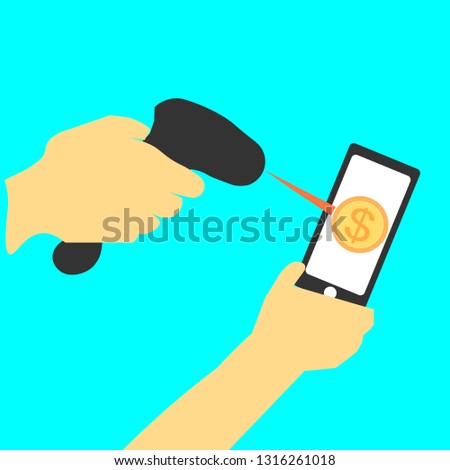 Hands are using barcode scanners to scan mobile screens.Bill payment.vector illustration. 