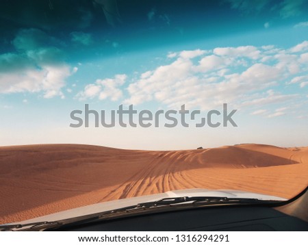 Arabian sand desert on beautiful sunny day, With noise, blurry background in Dubai, United Arab Emirates, UAE