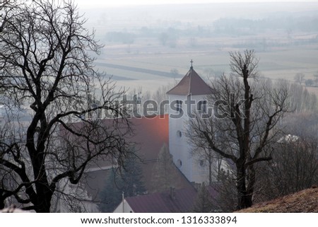 View of the historic church from the hill. Central Europe