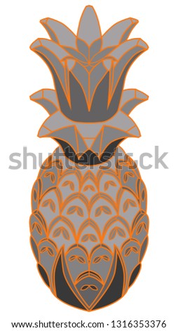 Constructive pattern pineapple in gray with an orange stroke.