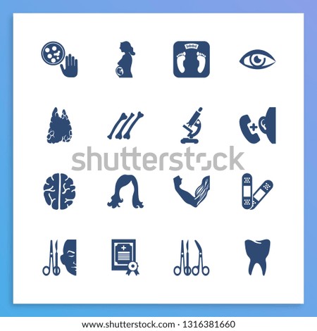 Medical icon set and microscope with medical license, bones and surgery tools. Trachea related medical icon  for web UI logo design.