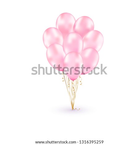 Set of realistic glossy pink ballons isolated in the air on white background. Vector for greeting cards, event design, carnival, sale banner, social media, girls, birthday, anniversary, celebration.