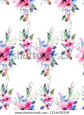 flowers, 3d realistic illustration vector, seamless texture