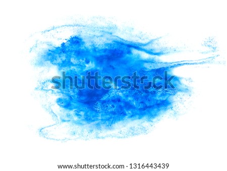 Abstract blue watercolor background image with a liquid splatter of aquarelle paint, isolated on white 