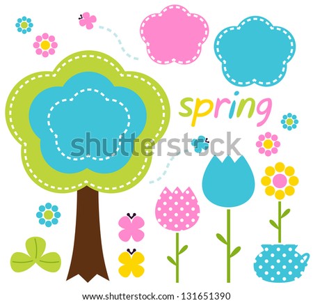 Spring colorful flowers and nature design elements