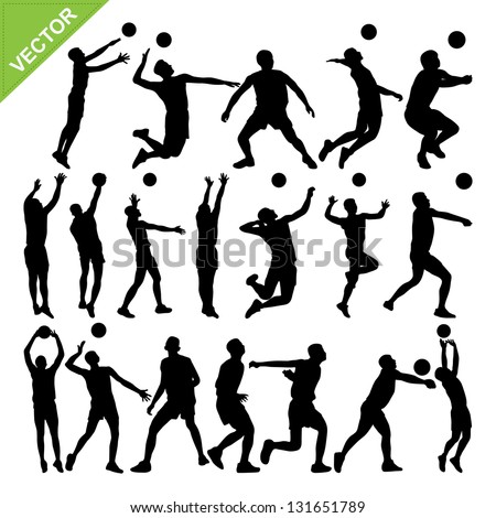 Men volleyball player silhouettes vector