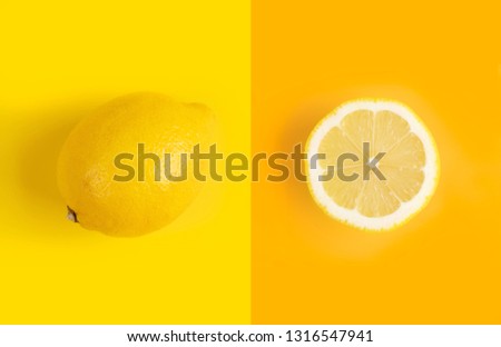 conceptual photo lemon, ripe and appetizing lemon on a yellow background, a dietary product useful for health and heart with antioxidants
