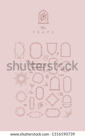Modern frames and elements in flat style to create unique design drawing on rose beige color background