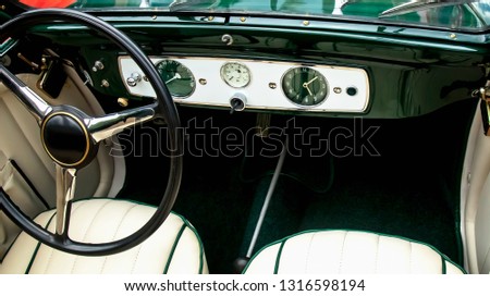 Top view of vintage retro car dashboard