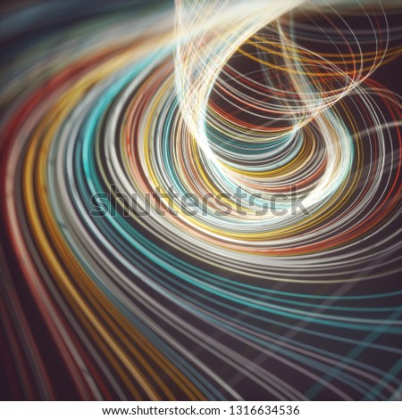 Abstract image of colored lines in circular motion as a tornado. 3D illustration Colorful background.