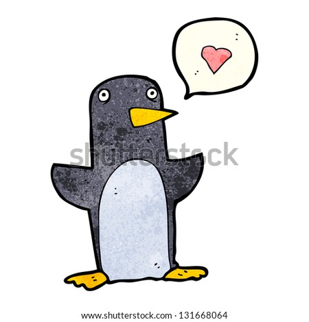 funny cartoon penguin with speech bubble