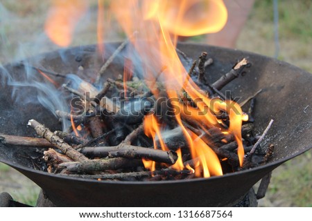 burning wood in smoke