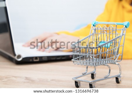 buy cart with computer, shopping online