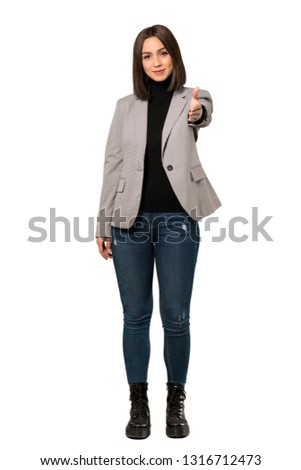 A full-length shot of a Young business woman shaking hands for closing a good deal over isolated white background