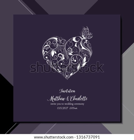 Abstract floral  background. Vector heart with flower petals and butterfly. Element for design.