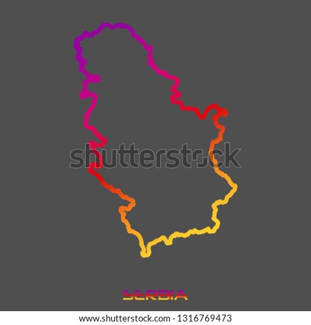 Serbia purple red yellow fluid gradient outline map, stroke. Line style. Vector illustration