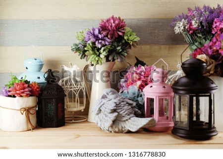 beautiful interior decoration with different home related objects