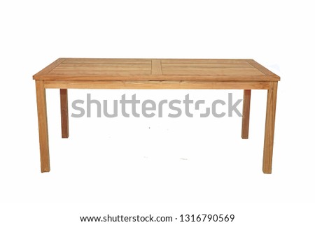 Teak table garden furniture isolated in white background                       