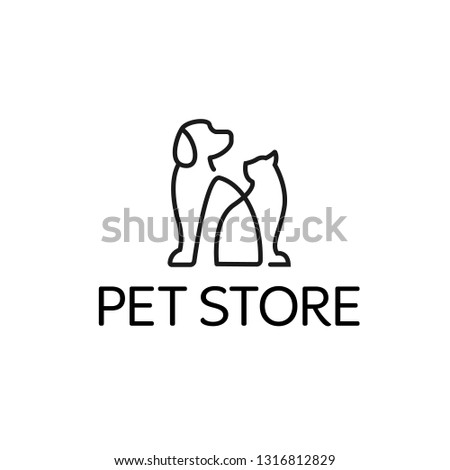 Dog and Cat logo design template. Graphic sitting puppy logotype, sign and symbol. Pet silhouette label illustration isolated on background. Modern animal badge for veterinary clinic pet food - Vector