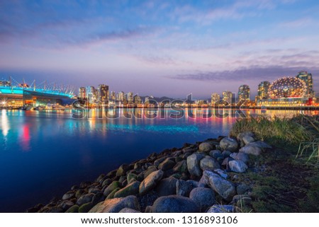vancouver skyline at night, canada.